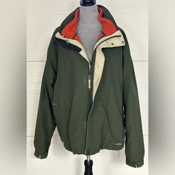 L L Bean Olive Green detachable fleece lined Men’s jacket 0BCY9 Sz 2XL - Picture 5 of 14